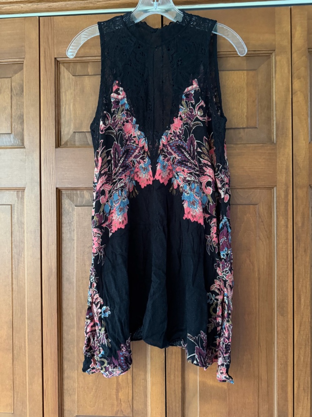 Free People Black Tunic with Pink and Blue Floral Print